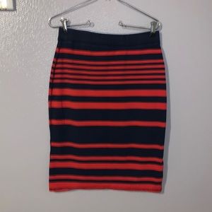 Old Navy navy blue & red striped stretchy office pencil skirt